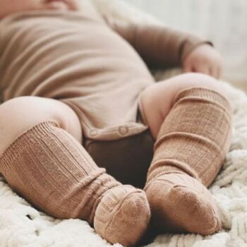 Baby Knee High Ribbed Cotton Socks Brown, 7 of 7