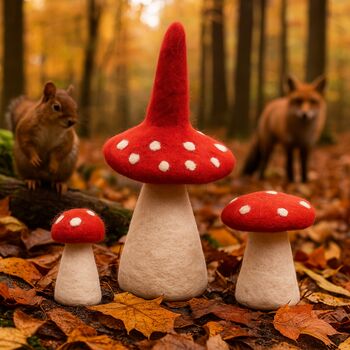 Handmade Felt Set Of Three Wonky Toadstools Decoration, 4 of 4