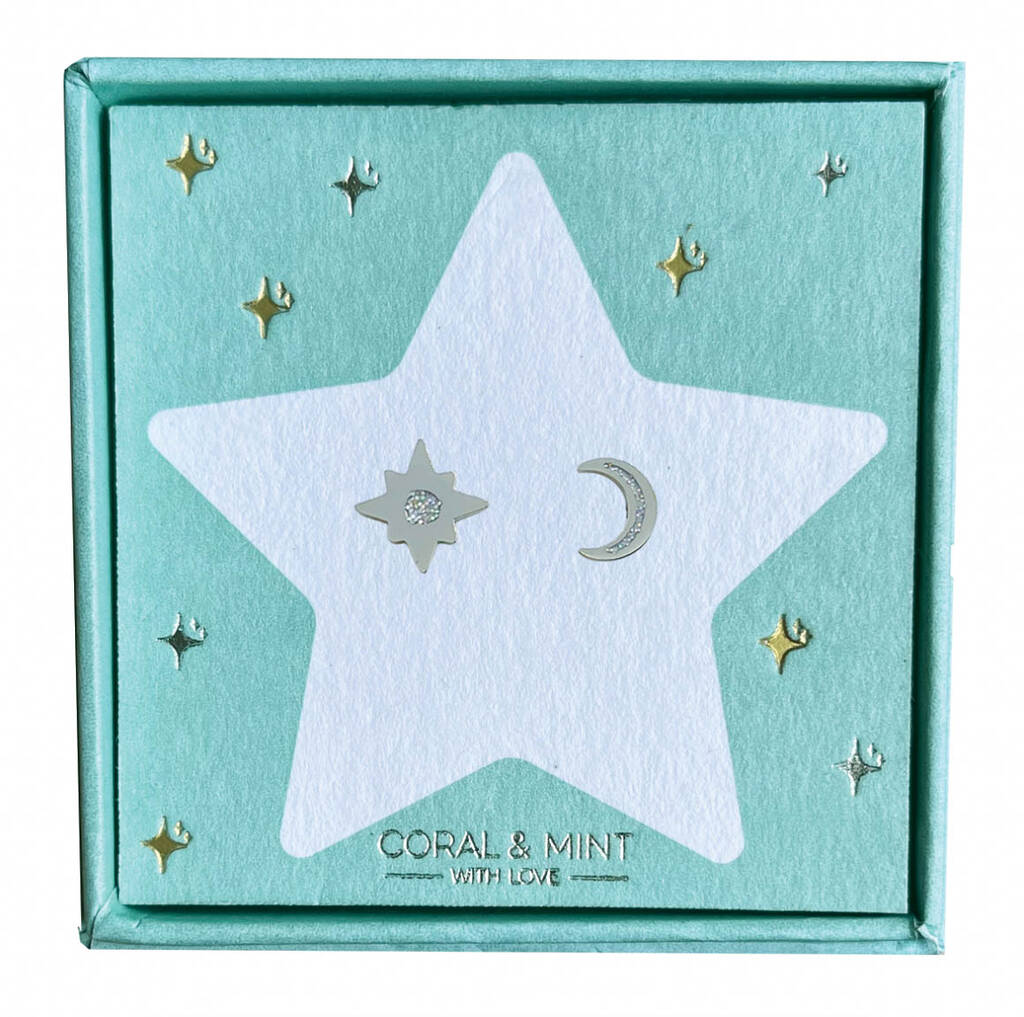Christmas Edition Star And Moon Studs, 1 of 2