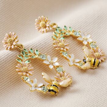 Crystal Flower And Enamel Bee Drop Earrings, 2 of 7
