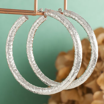 Thick Hammered Hoop Earrings In Gold Plate And Silver, 3 of 6
