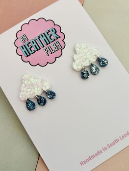 White Cloud Glitter Earrings / Head In The Clouds Gift / Dreamy Aesthetic / Silver Lining Positivity Gift, 4 of 5