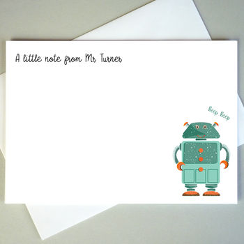 Set Of 12 Personalised Notecards With Robot, 2 of 2