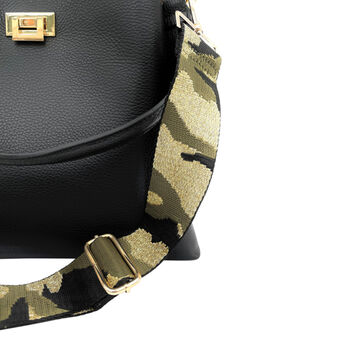 Black Leather Tote Bag With Green Camo Strap, 2 of 8