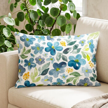 Blue Watercolor Botanical Wildflower Cushion Cover, 5 of 12
