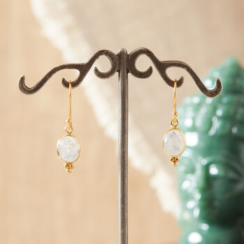 White Moonstone Oval Gold And Silver Drop Hook Earrings, 8 of 11