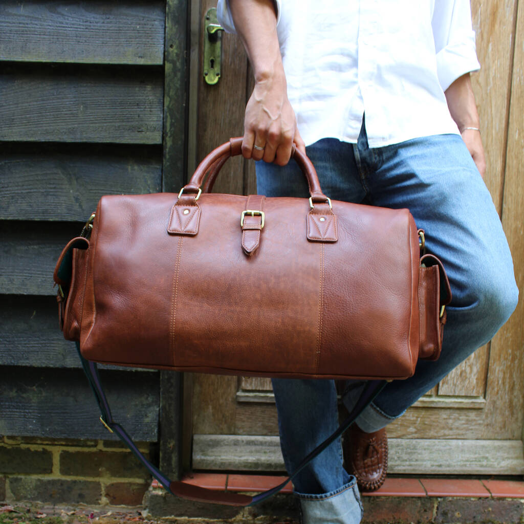 'Drake' Men's Leather Duffle Holdall In Cognac Leather, 1 of 10
