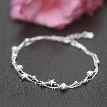 Sterling Silver Star And Bead Bracelet, 2 of 4