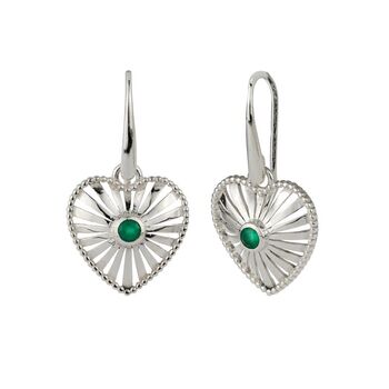 Heart Rays Green Onyx Silver Statement Earrings, 4 of 8