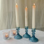 Blue Pressed Glass Candlestick, thumbnail 1 of 5