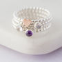 Sterling Silver Beaded Birthstone Stacking Rings, thumbnail 2 of 3