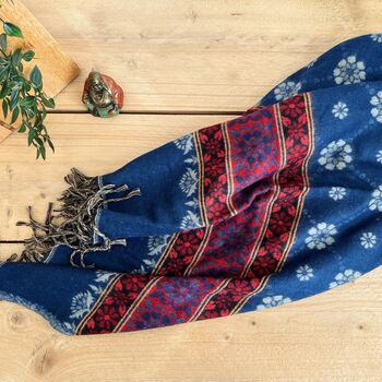 Handwoven Indigo Boho Recycled Cotton Throw Blanket, 3 of 5