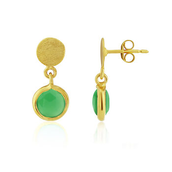 Salina Gold Plated Disc And Chrysoprase Green Earrings, 4 of 5