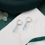 Sterling Silver Genuine Blue Chalcedony Stone Trio Huggie Hoop Earrings, thumbnail 1 of 10