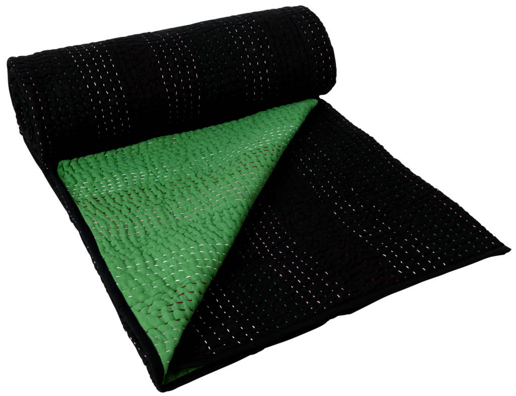 Tangon Kantha Quilts Black And Green Medium, 1 of 2