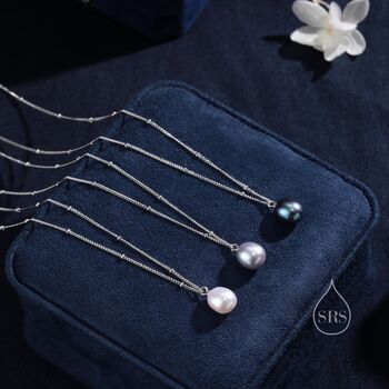 Natural Grey Pearl Necklace With A Satellite Chain, 5 of 10