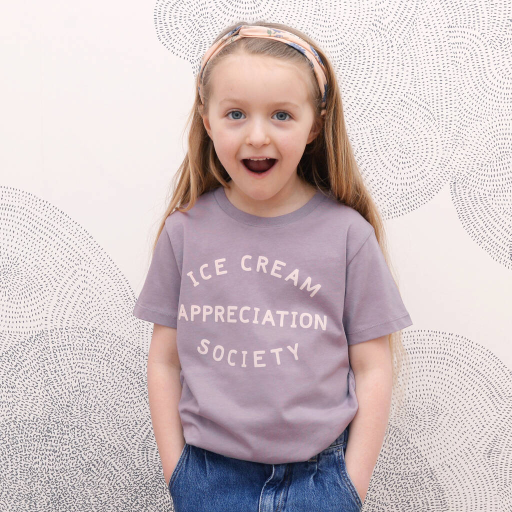 'Ice Cream Appreciation Society' Kid's Lavender T Shirt, 1 of 7