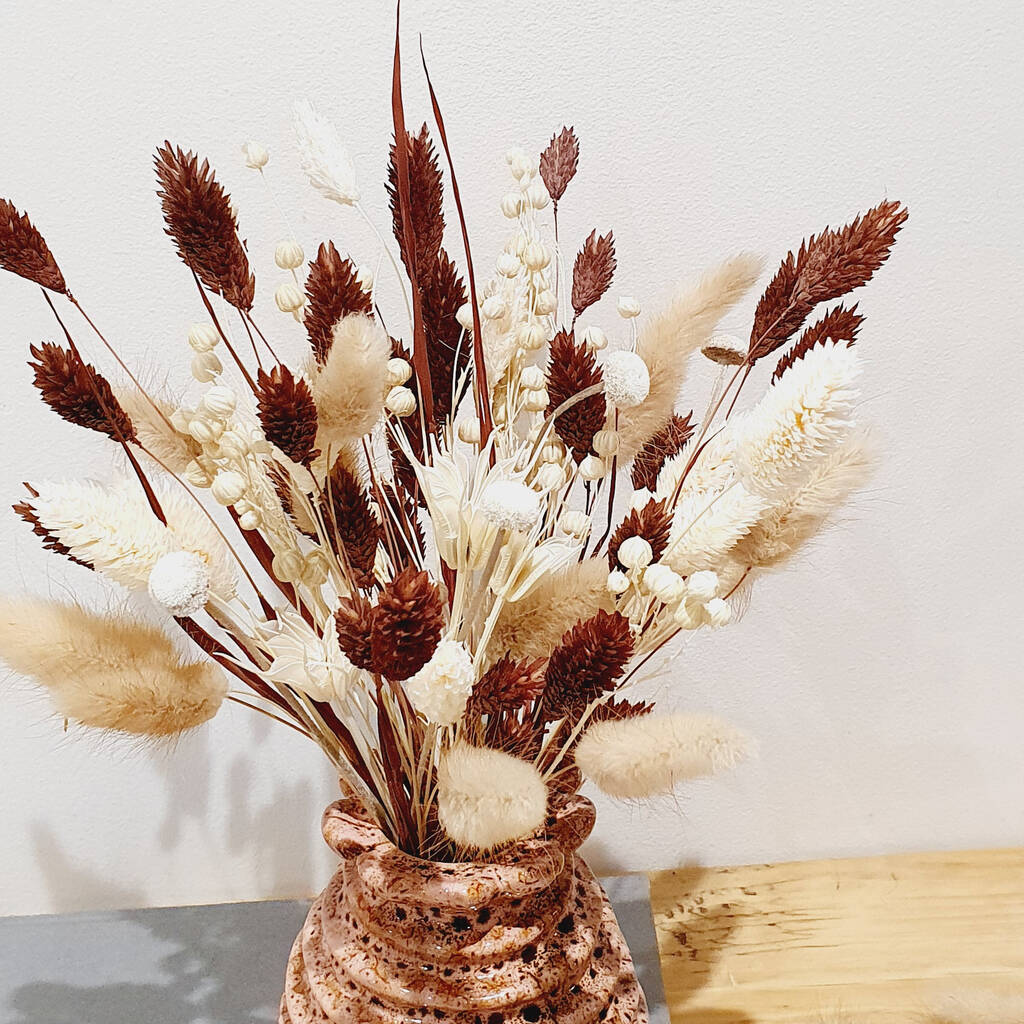 Cocoa Dried Flowers In Ceramic Vase, 1 of 2