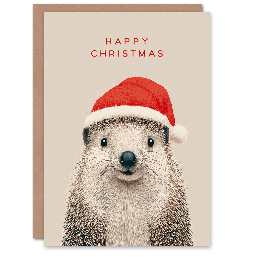 Adorable Hedgehog Wearing A Santa Hat Christmas Card, 1 of 4