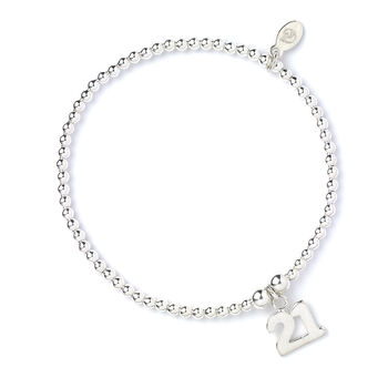 Sterling Silver Ball Bead Bracelet With 21 Charm, 2 of 5