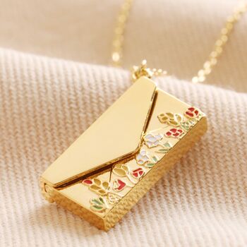 Wildflower Envelope Locket Necklace In Gold Plating, 2 of 9