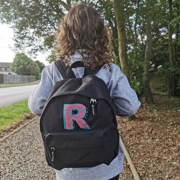 Leopard Print Initial Mini Kids Back Pack, 2 of 3