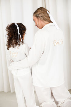 Embroidered 'Bridesmaid' Satin Pyjamas Kids And Ladies, 10 of 12