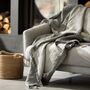 Izmir Flannel Luxury Blanket Oyster Grey And Ecru, thumbnail 1 of 9