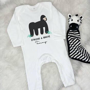 Strong And Brave Gorilla Personalised Jungle Rompersuit, 2 of 5