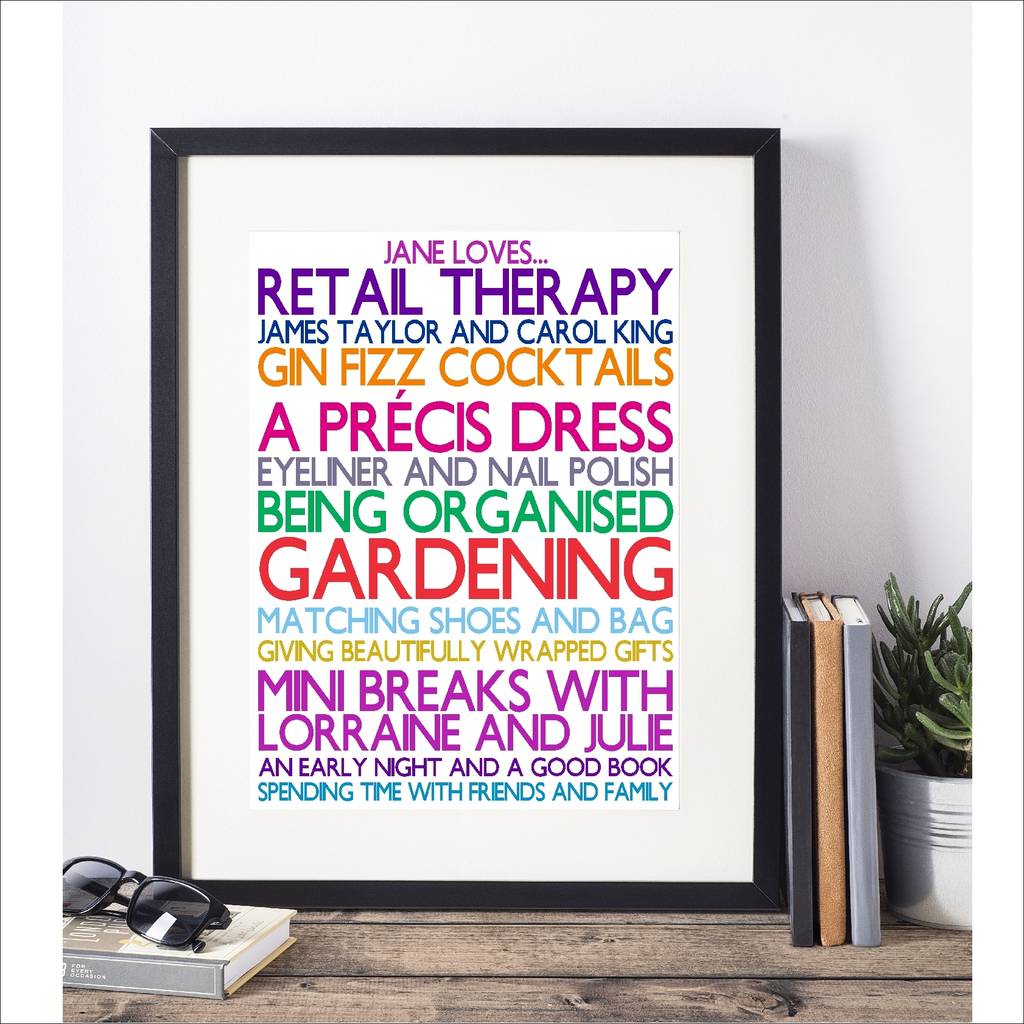 Personalised 'Favourite Things' Framed Print By Rael & Pappie