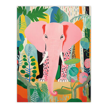 Pink Elephant Jungle Animal Fun Multi Wall Art Print, 6 of 6