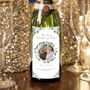 Personalised Elegant Floral Wedding Champagne Label, 2 of 4