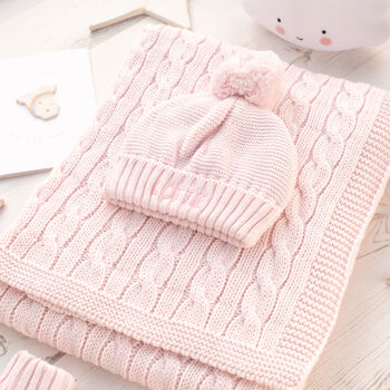 Luxury Girls Pale Pink Cable Baby Blanket, 3 of 11