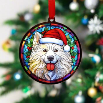 Samoyed In Santa Hat Suncatcher Decoration, 3 of 5