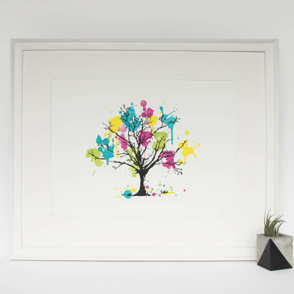 Blooming Colourful Original Splatter Tree Screen Print