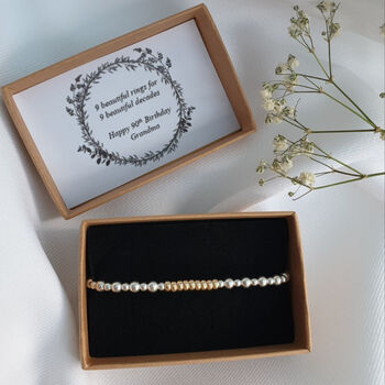 Sterling Silver 925 Milestone 30 40 50 60 70 80 90 Yellow Rose Gold Bead Birthday Bracelet, 4 of 9