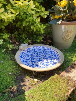Blue And White Ceramic Bird Bath Birdbath Feeder Table Ornament, 2 of 3