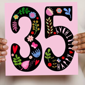 35th Birthday Card Folky Flowers, 4 of 5