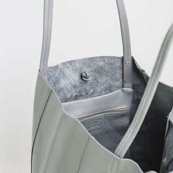 Dove Grey Soft Leather Tie Top Tote, 5 of 10