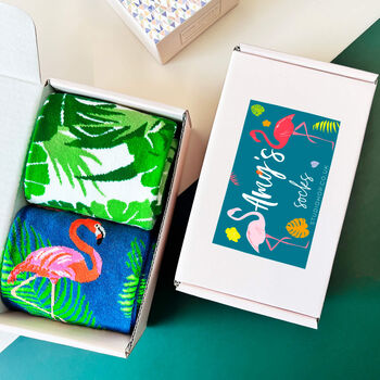 Personalised Flamingo Two Pairs Of Socks In A Box, 6 of 8