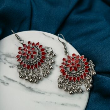 Red Enamel Asian Indian Boho Danglers Earrings, 5 of 8