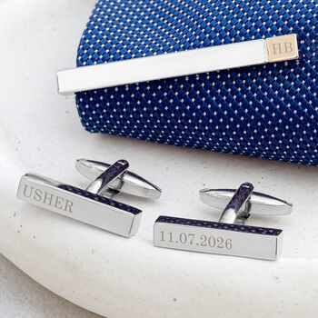 Personalised Two Tone Cubic Tie Clip And Cufflink Set, 2 of 12