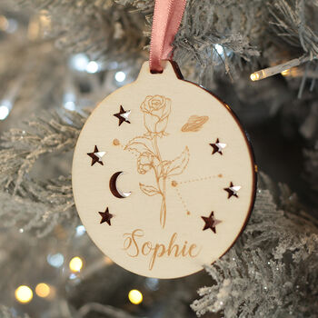 Zodiac Birth Flower 3D Christmas Tree Decoration Bauble, 2 of 7