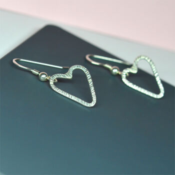 Handmade Hammered Sterling Silver Heart Hook Earrings, 3 of 4
