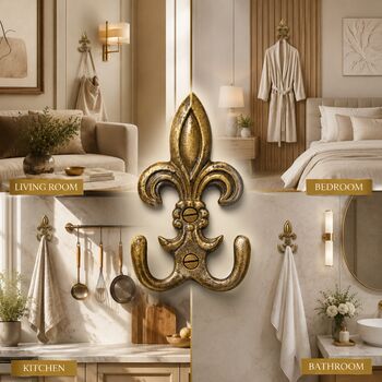 Vintage Brass Fleur De Lis Wall Hooks Set Of Two, 9 of 9