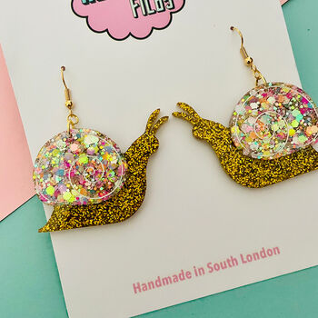 Gold Snail Glitter Resin Earrings, 4 of 4