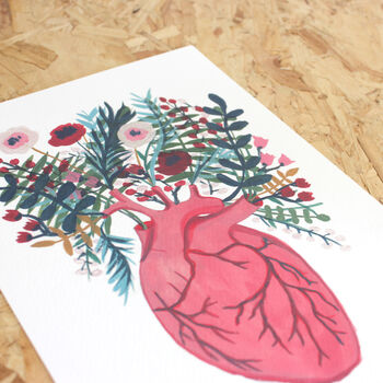 Anatomical Blooming Heart And Flowers A4 Giclee Print, 2 of 5