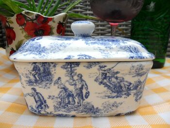Lidded Butterdish In Blue Toile Design, 4 of 10