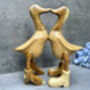 Cute Duck Couple Ornament Lovers 25cm – Bamboo Wood Heart Figurine, thumbnail 1 of 12