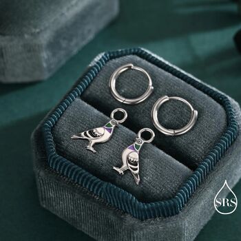 Pigeon Charm Hoops And Pendant Necklace In Sterling Silver, 7 of 11